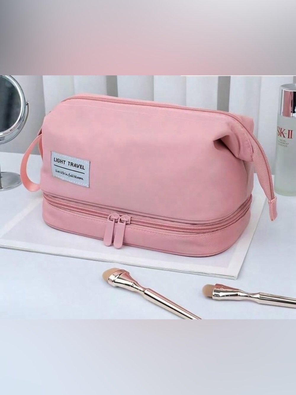 NEW Large Pink Travel Toiletry Bag - Compact Cosmetic Organizer